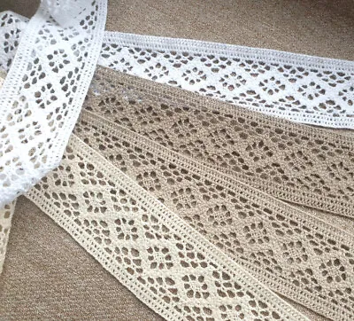 CLEARANCE 1m X 45mm White Natural  Beige Coffee Taupe Cotton Lace Crochet Trim • £1.99