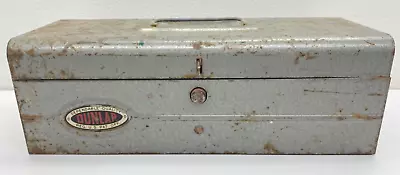 Vintage Dunlap Metal Tool Box Gray 1950’s Era 12”x5”x4” USED READ • $20