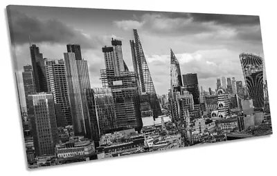 City Of London Skyline Print PANORAMIC CANVAS WALL ART Picture Black & White • £39.99