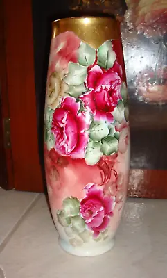 Antique Vienna Austria Hand Painted Signed Vase 12  Red Roses & Gold • £434.31