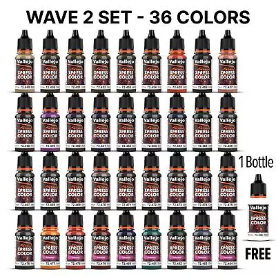 AV Vallejo Xpress Color Paint 18ml - Wave 2 FULL SET (36 Colours + FREE Medium) • £121.99