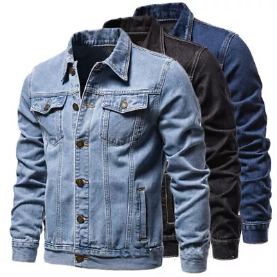 Mens Denim Jackets Trucker Classic Vintage Workwear Western Stonewash Jean Coat • $32.95