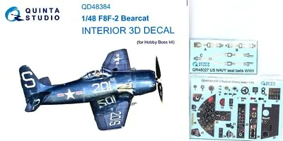 Quinta Studios 1/48 GRUMMAN F8F-2 BEARCAT 3D DECAL COLORED INTERIOR SET Hobby Bo • $13.99