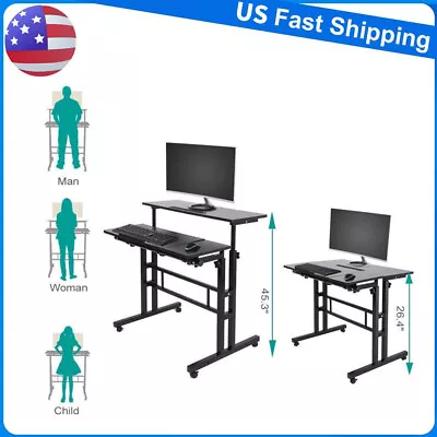 Mobile Standing Desk Wheel Sit Stand Up Computer Workstation Compurer Table • $61.99