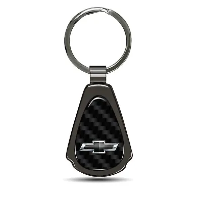 Chevrolet Black Logo Real Carbon Fiber Black Teardrop Key Chain • $22.95