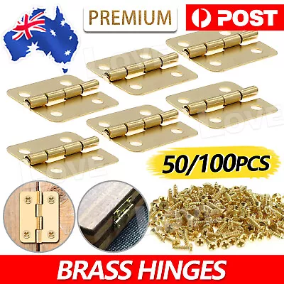 50/100pcs Brass Plated Mini Hinge Small Decorative Jewelry Box Hinges With Nails • $7.45