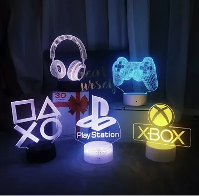 3D Illusion LED Night Light Xbox/PlayStation Table Desk Lamp • £14.47