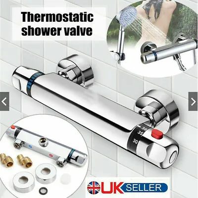 Modern Thermostatic Exposed Bar Shower Mixer Valve Tap Chrome Bottom 1/2  Outlet • £24.99