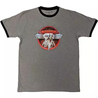 VAN HALEN  - Official Unisex  Ringer T-Shirt: Circle Logo Grey/Black Cotton • £16.99