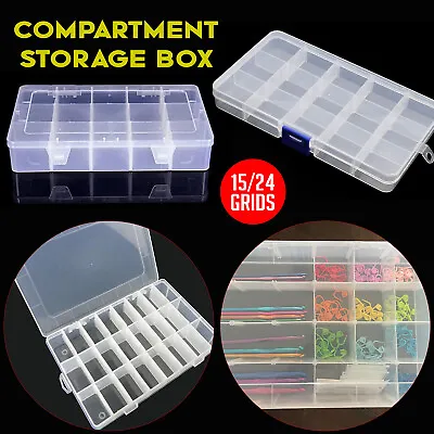 Transparent 15/24 Compartment Plastic Organizer Box Craft Bead Storage Container • £4.79