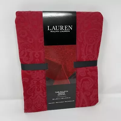 Ralph Lauren Solid Red Christmas Holiday Tablecloth 60x84 Nappe Mantel Rectangle • $44.99