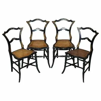 £4000 • Buy Four Antique Regency Bergere Mother Of Pearl Ebonised Side Occasional Chairs 
