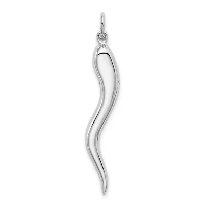 14K White Gold 3 Dimensional Large Italian Horn Good Luck Pendant For Necklace • £415.01