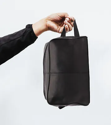 Leatherboss Premium Leather Shaving Bag|Travel Toiletry Organizer For Men Black • $24.99