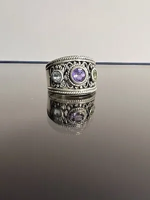 925 Sterling Silver Vintage Ring With Blue Green And Purple Zircon Stones CZ • $29.99