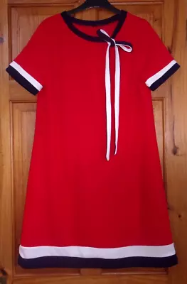 Mod / 60s Red Tie Neck Dress Size 12 / 14 ( BOXZA) • £18.99