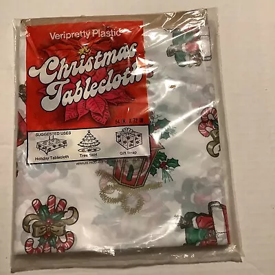 Vintage CHRISTMAS  Veripretty Plastic  Plastic Christmas TableCloth 54 X 72  NEW • $4