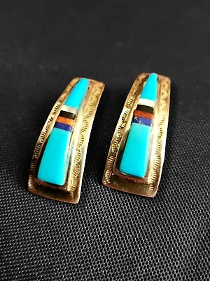 Vintage Zuni Multi-Stone Inlay Earrings | Handcrafted In New Mexico • $79