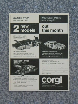 £4.84 • Buy Vintage 1967 Corgi Lincoln Continental Corvette Ferrari Advertisement 