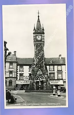 1957 TOWER & SHOPS MACHYNLLETH POWYS Montgomeryshire LOCAL MAGLONA RP POSTCARD • £0.99