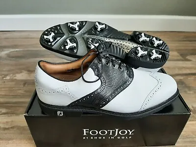 NEW Custom Footjoy FJ ICON Mens Golf Shoes WH/BLK Lizard Shieldtips 11XXW • $215