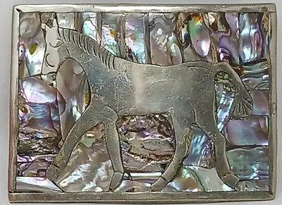 Abalone Inlay Belt Buckle Nickel Silver Horse Colt Cowgirl Cowboy Vintage #J7 • $23.01