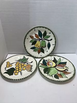 3 PV Parry Vielle Salad Plate Hand Painted Green Edge 8.25  France Or Italy • $19.99