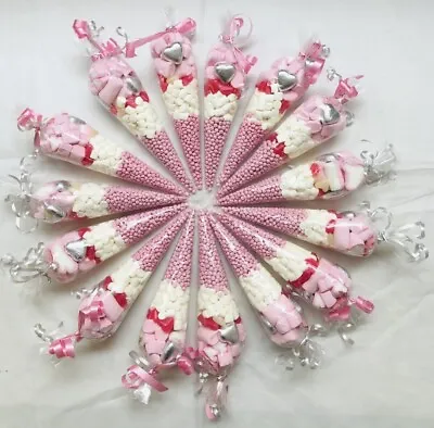 Pink & Silver Sweet Candy Cones Sweets Party Bags Filled Favour Bag • £6.64