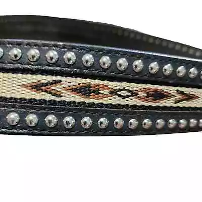 Nocona Black Leather Aztec Print Embroidered Belt Sz 44 • $30