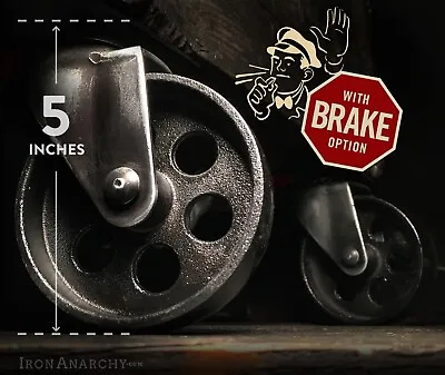 $145 • Buy BLACK CASTERS WITH LOCKS Vtg Industrial Coffee Table Cast Iron Metal Wheel Brake