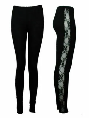 New Womens Lace Leggings Side Panel Sexy Lacey Through Leggings • £9.98