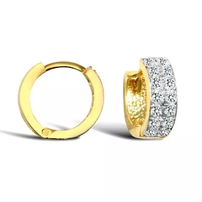 9ct Yellow Gold Baby/Children'S Cubic Zirconia Pave Set Hinged Hoop Earrings • £189.99