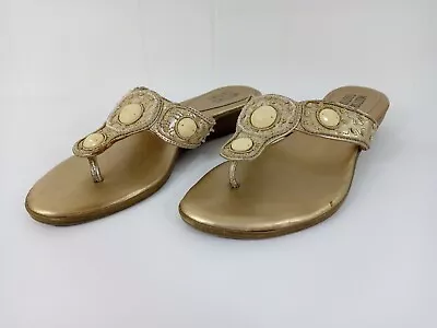 Mootsies Tootsies Sandals Womens 7M Mocarmelak Gold Silver Beads Sequins • $12.99