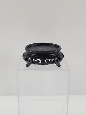 2 1/4  Round Asian Oriental Black Wood Plant Jar Vase Stand Display Base • $17.10