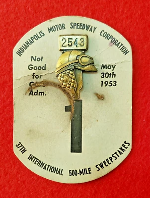 $89 • Buy 1953 Indy 500 BRONZE Pit Badge #2543 & *Race Team* BUC #1 - BILL VUKOVICH Wins!