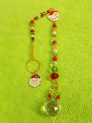 Christmas Crystal Sun Catcher With Enamel Santa And Gold Connector Charm # Cwd2 • $25