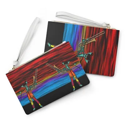 Trombone Player Vegan Leather Saffiano Pattern Clutch Bag With Inner Pocket • $29.99