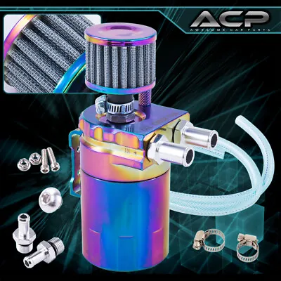 $40.99 • Buy Universal Neo Chrome Oil Catch Can Reservoir 200ML + Dipstick + Breather Filter