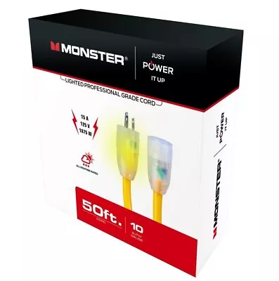 Monster Just Power It Up Outdoor 50 Ft. L Yellow Extension Cord 10/3 SJTW - 1506 • $129.99