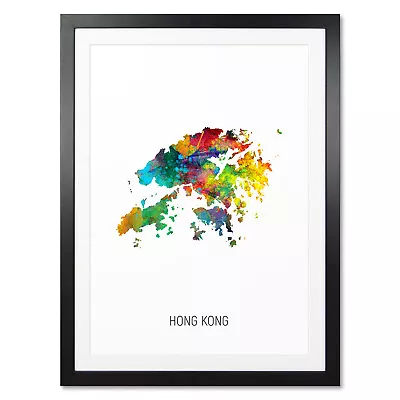 Hong Kong Map Poster Canvas Or Framed Print Watercolour Painting 10847 • £14.39