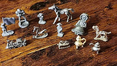 12 Vintage Miniature Pewter Lead Metal Figurines Soldiers Horse Train Mixed • $5