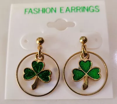 Vintage Pierced Earrings Clover Green Irish St. Patricks~3/8  • $5.95