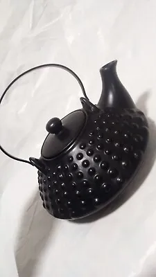 Japanes Style Teapot Ceramic Pot  & Metal Handle..hobnail Design Black • £9
