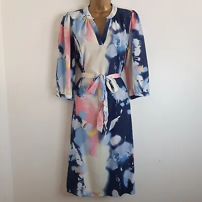 NEW Dorothy Perkins 12-20 Brush Stroke Print Blue White Pink Chiffon Shirt Dress • £12.95