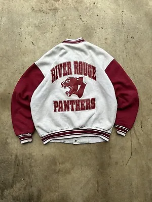 Vintage 80s River Rouge Panthers School Variety Jacket Sweatshirt Snap Gray XL • $65