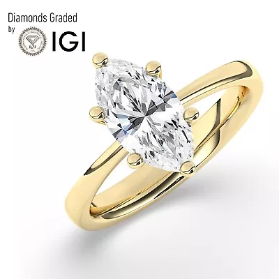 Marquise Solitaire 18K Yellow Gold Engagement Ring E/VS1 1.50 CtLab-grown IGI • $1656