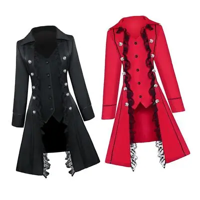 Womens Gothic Long Tailcoat Punk Medieval Jacket Cosplay Costumes • £23.92