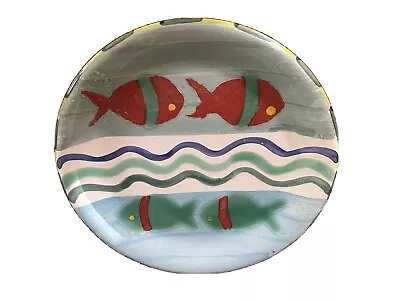 LA MUSA Pottery HAND PAINTED FISH Plate Colorful Picasso Style 10  MADE IN ITALY • $29.99