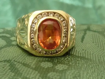 Estate Piece Rare Mandarin Garnet And Diamond Mens Ring-- Extraordinary • $5000