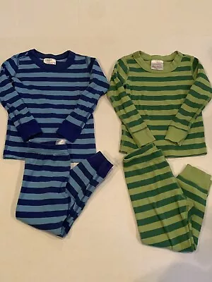 Hanna Andersson Green Blue Stripe Long John Organic Cotton Pajama 90cm 3T Lot(2) • $29.99